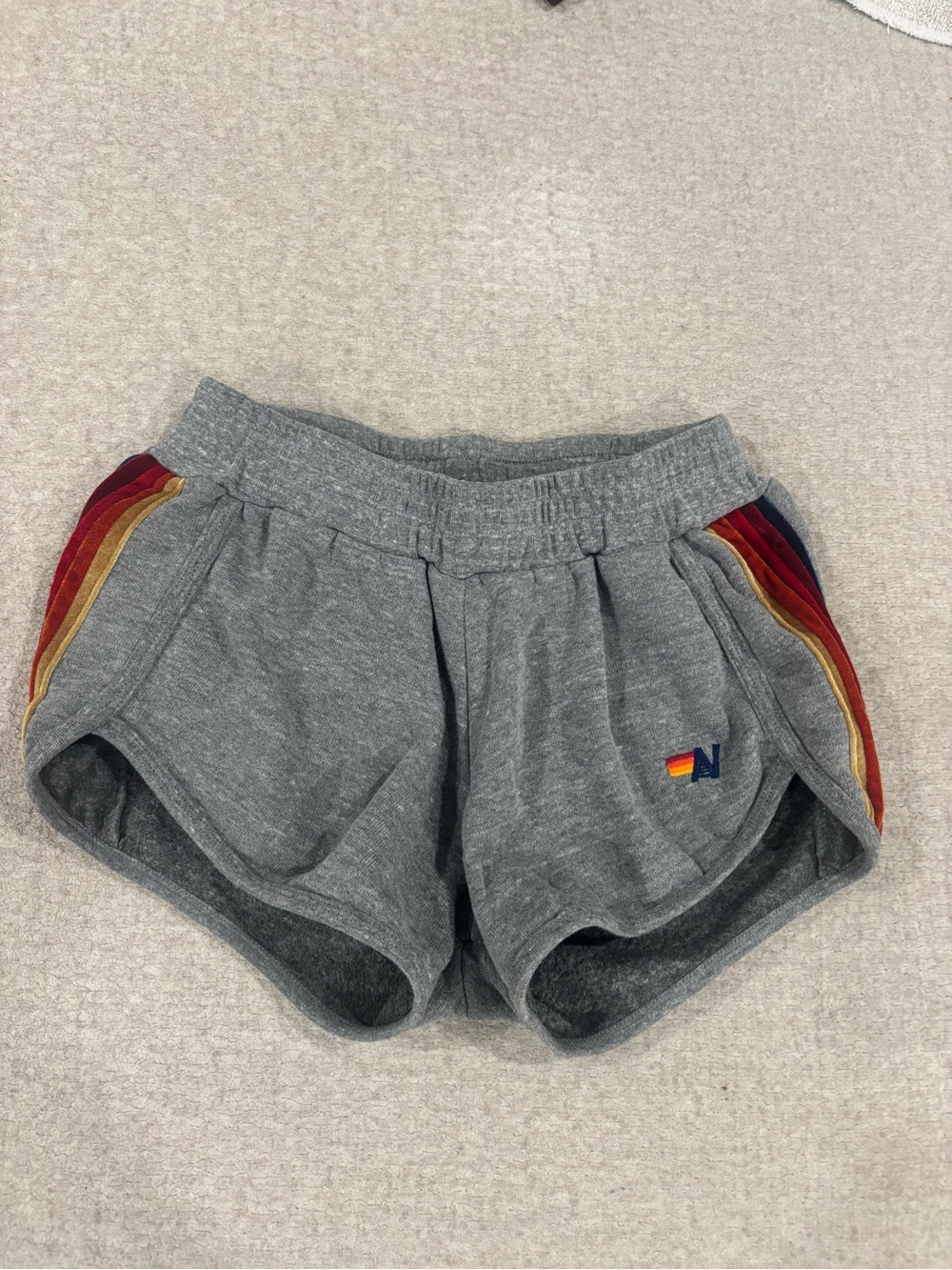Aviator Nation Gray Athletic Shorts with Rainbow Side Stripes